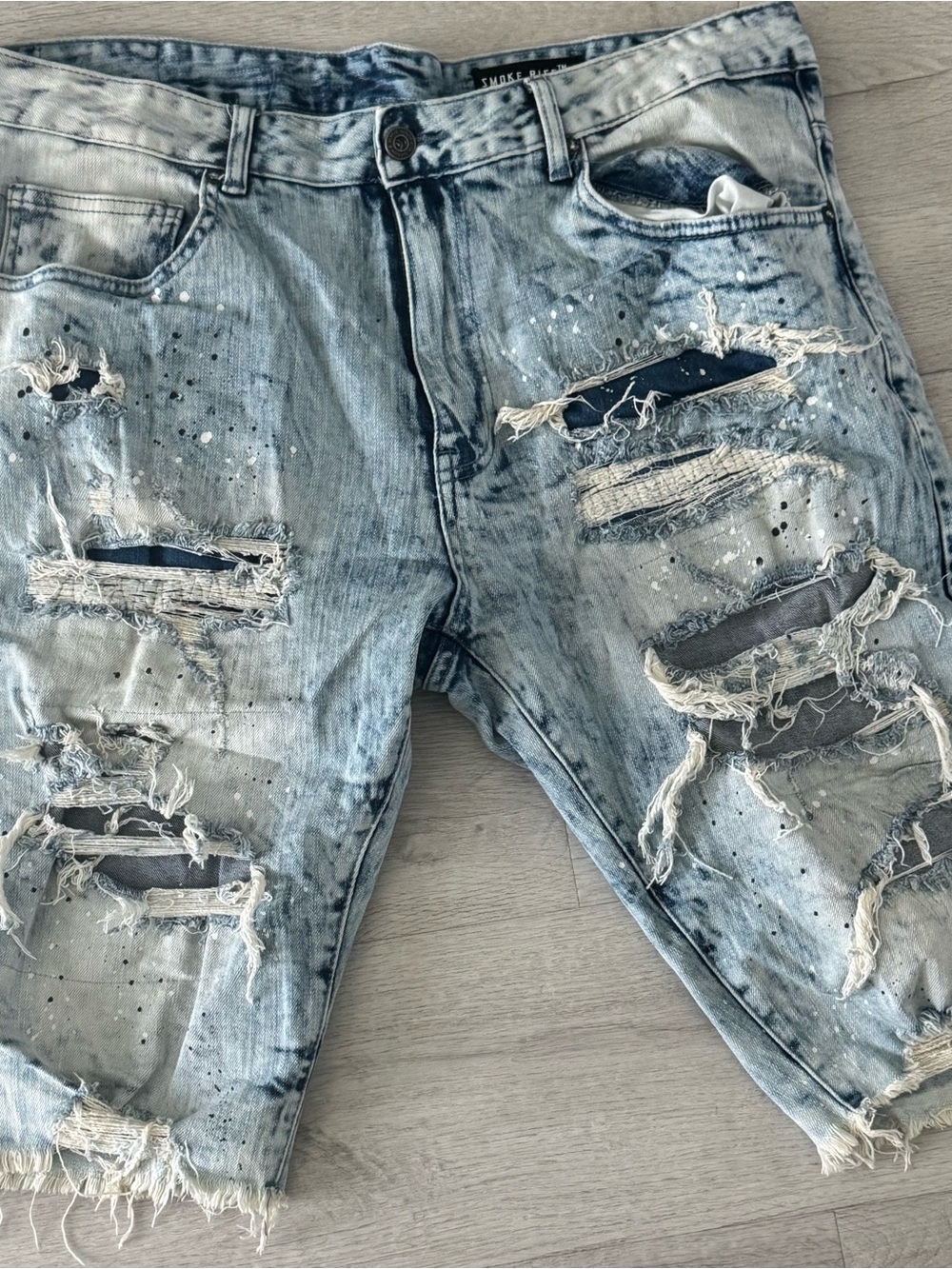 Light Blue Distressed Men’s Denim Jean Shorts